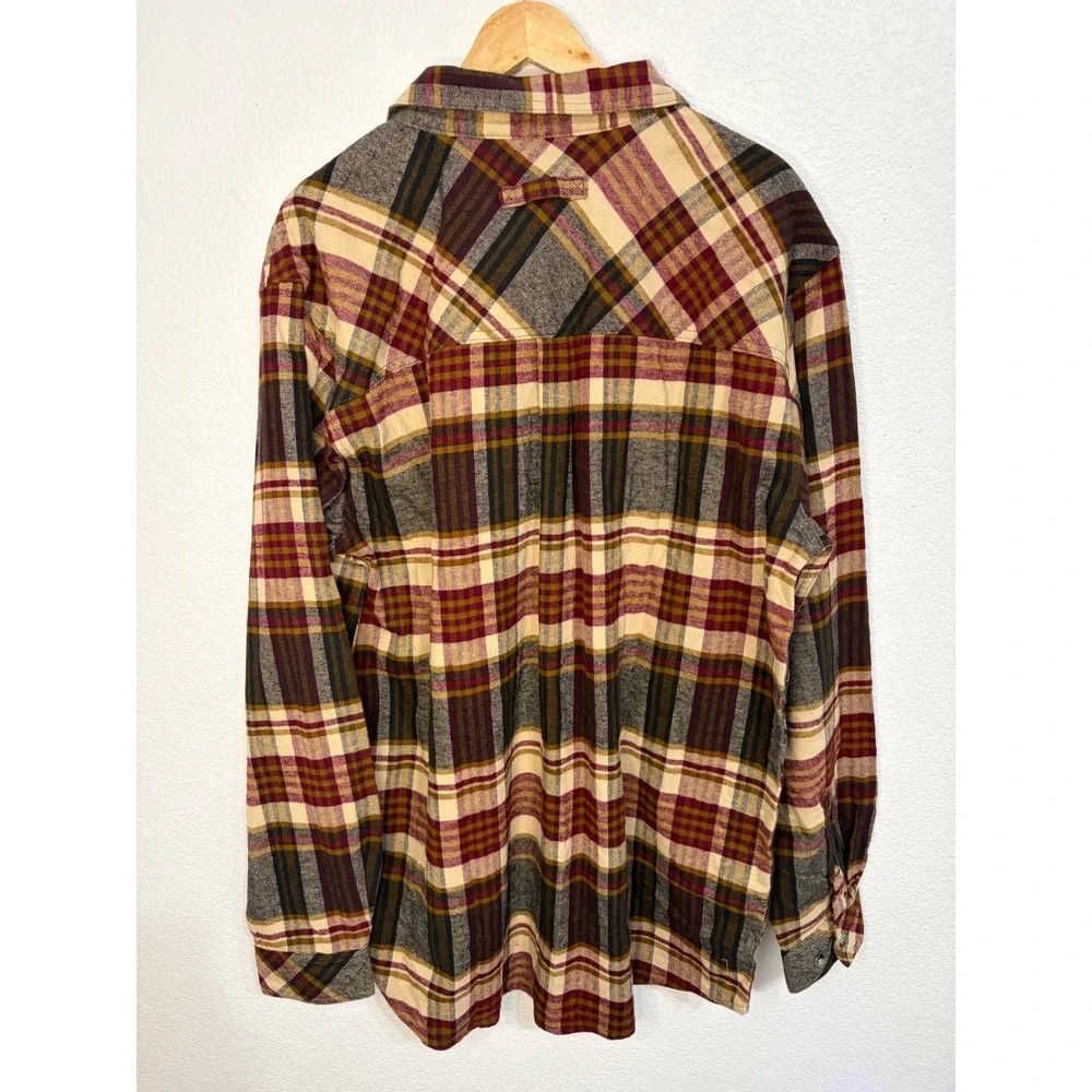 Legendary Whitetails Mens Buck Camp Flannel Shirt Plaid Burgundy Tan XLT New